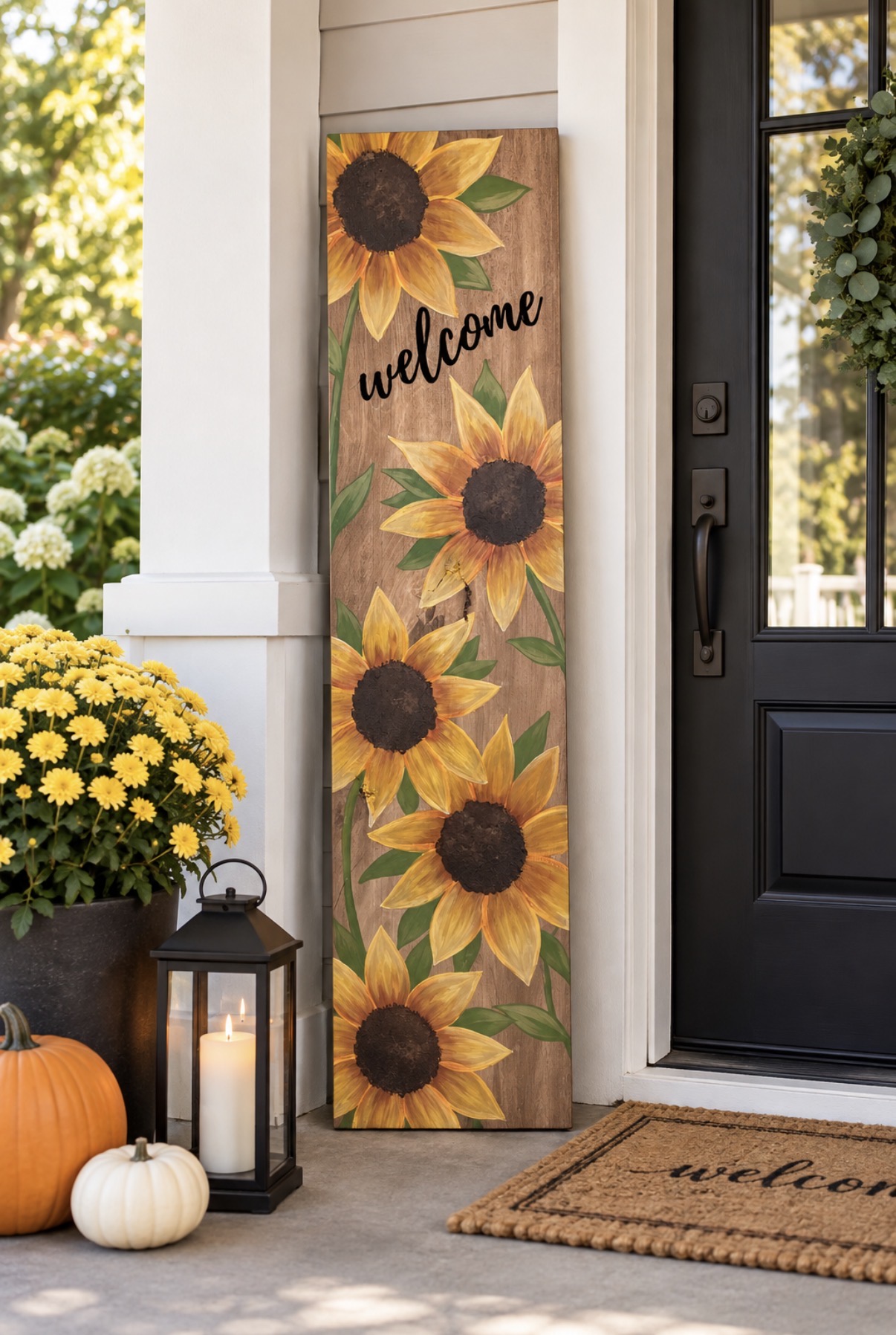 Sunny Sunflower - Wood Porch Leaner